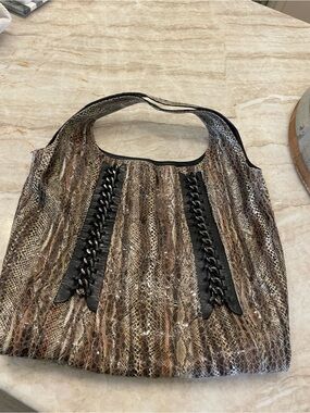 Xx Stylish Brown Snake-Print Hobo Tote with Black Trim
